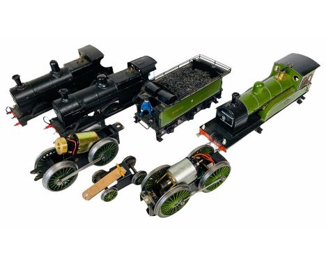 Quantity of Assorted O Gauge Locomotive Parts. Includes a North Eastern 4-4-0 Locomotive and tender, motor and front bogies i