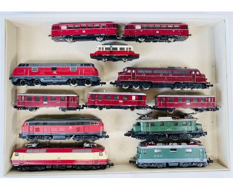 9x N Gauge Continental Outline Locomotives &amp; Railcars. Manufacturers include but not limited to: Fleischmann, Trix, Arnol