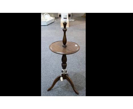 Tripod Table With Integral Lamp Mahogany turned support with round table top and light fitting, height, 36 inches