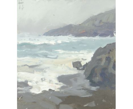GARETH THOMAS oil on board - Welsh seascape, unsigned, unframed, 28 x 25.2cms