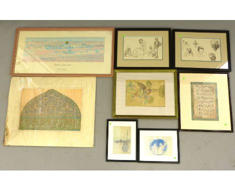North African school, Figures in an Algerian Market, lithograph, 19x 29cm, together with another similar of head studies, pro