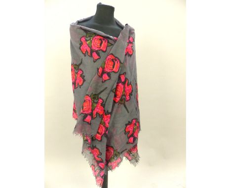 Louis Vuitton scarf, pink rosebuds on a grey ground, 196x 128cm