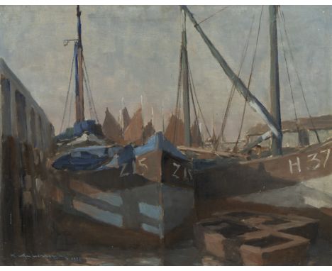Karel VAN LERBERGHE (1889-1953), oil on panel Fishing boats at the quay, signed and dated 1938Karel VAN LERBERGHE (1889-1953)