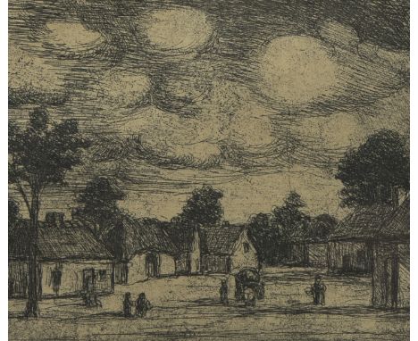 Jakob SMITS (1855/56-1928), pencil drawing Josine, his wife, not signed and etching Landscape with large white clouds, signed