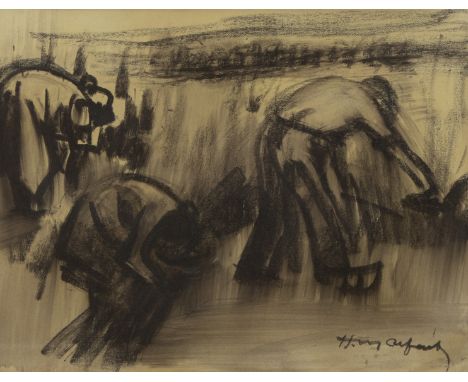 Hubert MALFAIT (1898-1971), charcoal drawing The Harvest, signedHubert MALFAIT (1898-1971), houtskooltekening De oogst, getek
