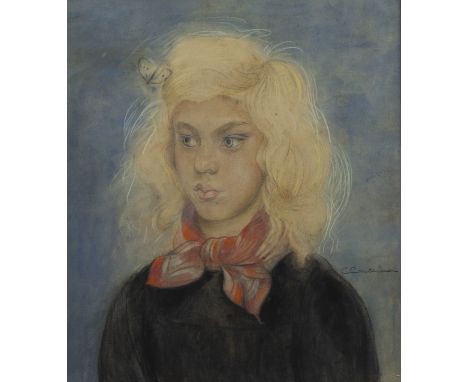 Cécile CAUTERMAN (1882-1957), pastel Young girl with red scarf, signedCécile CAUTERMAN (1882-1957), pastel Jong meisje met ro