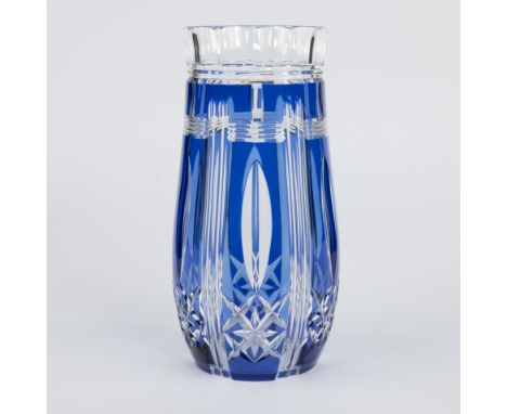 Val Saint Lambert blue and clear cut crystal Art Deco vaseVal Saint Lambert blauw en helder geslepen kristallen Art Deco vaas