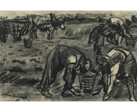 Hubert MALFAIT (1898-1971), charcoal drawing The Harvest, signedHubert MALFAIT (1898-1971), houtskooltekening De oogst, getek