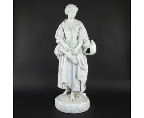 Hippolyte François Moreau (FRENCH, 1832–1927) (after), bisque sculpture of a Lady with broken water Jug, markedHippolyte Fran