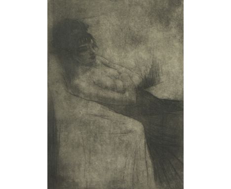 Henri THOMAS (1930-2016), etching Now in the armchair, signed in pencil and red stampHenri THOMAS (1930-2016), ets Nu au faut