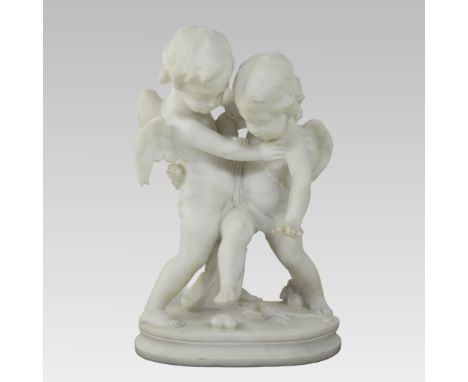 After Étienne-Maurice Falconet, white marble sculpture 'Deux amours se disputant un coeur'Naar Étienne-Maurice Falconet, wit 