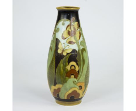 CHARLES CATTEAU (1880-1966), Boch &amp; Kéramis La Louvière, polychrome glazed ceramic vase with decoration of stylized flowe