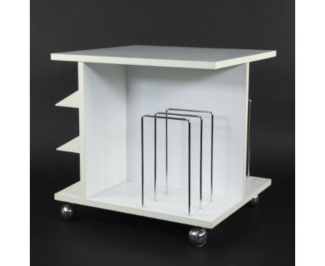 Mobile storage or music furniture (CDs &amp; LPs) in a modern functional design, possibly inspired by Bauhaus or 70s-80s desi