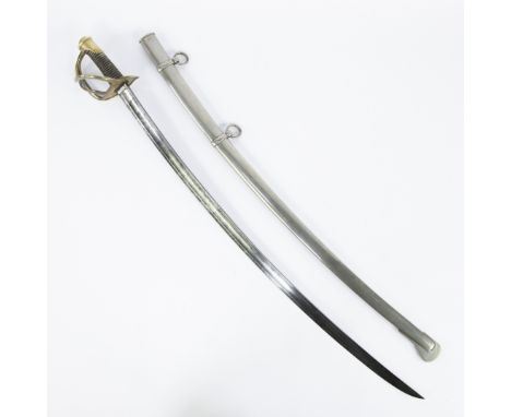 Officer's sabre with brass handle and protective basket, marked with different stamps and dated 1851, provided with leather g