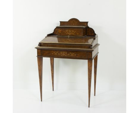 Finely marquetry Louis XVI style ladies writing desk in various types of precious wood with floral marquetry, from the Napole