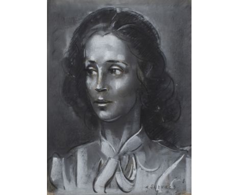 Albert SERVAES (1883-1966), pastel and charcoal Portrait of Martha Hoeffgen, signed and dated 1948Albert SERVAES (1883-1966),