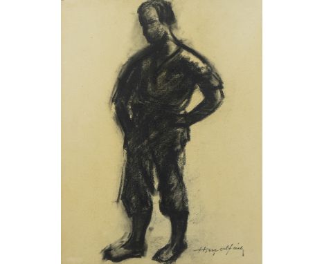 Hubert MALFAIT (1898-1971), charcoal drawing Farmer, signedHubert MALFAIT (1898-1971), houtskooltekening Boer, getekend49.5 x
