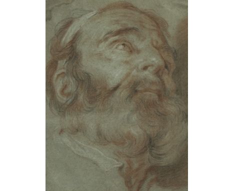 Expressive head study of an old man looking up in three-coloured chalk (trois crayons technique), 17th century, circle of PP 