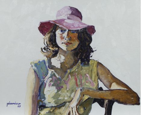 Johan VAN VLAENDEREN (1952), oil on canvas Seated woman with hat, signed and dated 2007Johan VAN VLAENDEREN (1952), olie op d
