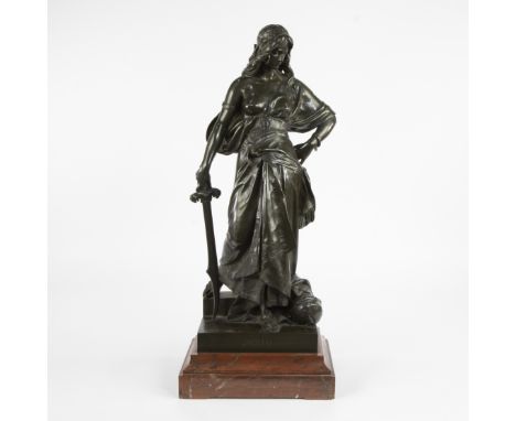 Eugène Antoine AIZELIN (1821-1902), bronze sculpture of Judith with the head of Holofernes on marble base, signed and with fo