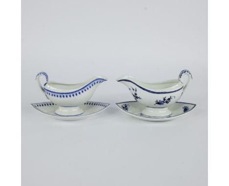 Tournai porcelain, 19th century, consisting of 2 sauce boats with saucer, one Empire with acorn decoration and one with flora