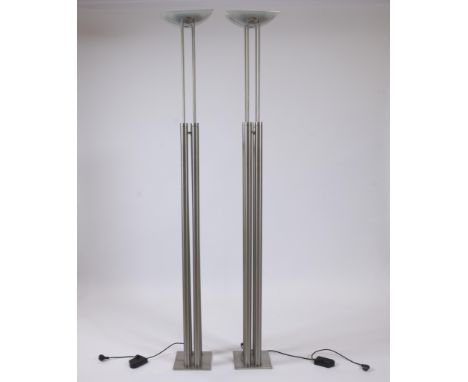 Pair of Pierre Lallemand Moonlight lamps circa 1980-1990 in stainless steel and with frosted glassPaar Pierre Lallemand Moonl