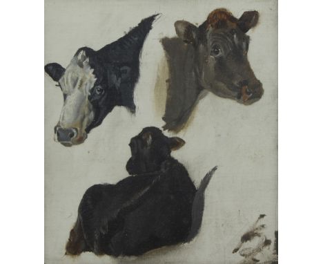 PJ Hulme, oil on canvas study of cows, signedP.J. Hulme, olie op doek studie van koeien, getekend22 x 19.5 cm