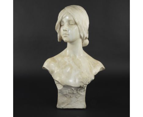 Antonio FRILLI (c.1860-1902), alabaster bust of a young girl, signedAntonio FRILLI (c.1860-1902), albasten buste van een jong