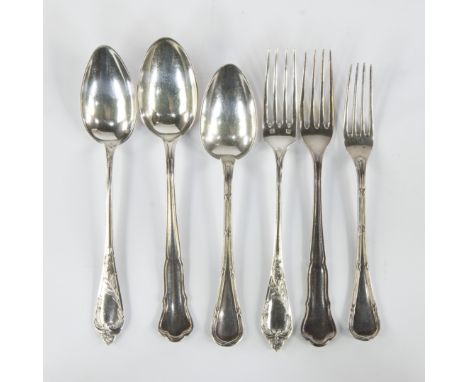 Wolfers, set of 6 silver coffee spoons, 6 dessert forks, 2 spoons and 2 forks, weight 500 gramsWolfers, lot van 6 zilveren ko