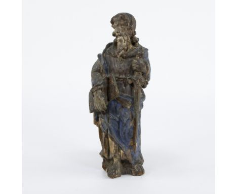 Statue of an Apostle or Saint with Book and Staff, with original polychromy, Spain, 18th centuryBeeld van een Apostel of Heil