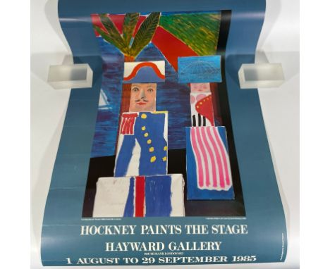 A 1985 David Hockney RA (British 1937 - ) signed "Hockney Paints the Stage". Hayward Gallery 1 August - 29 September 1985 pos