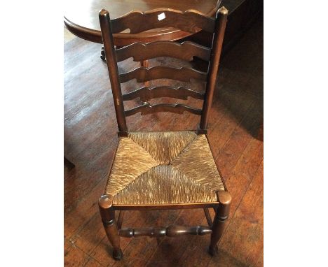 Four Early 20th Century Oak Rush Seated ladder back Chairs (4)