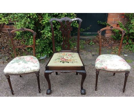 A pair of Victorian walnut dining chairs, together with an early 20th Century Chippendale style side chair (3)