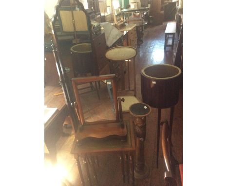 A collection of furniture, comprising torchere, a Victorian dressing table mirror, a small Edwardian side chair, a cheval mir