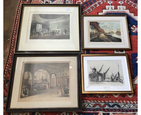 After Brunet-Debaines, etching ‘St Paul’s from Bankside’ , a colour tinted etching of canal side, along with two tinted engra