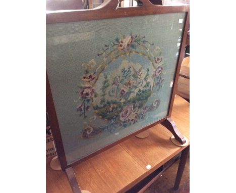 A Victorian Tapestry Firescreen, Mahogany Frame &amp; Glass Inlay.