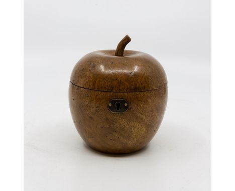 ***PAY AND COLLECT FROM ETWALL***An apple fruit wood tea caddy in form of an apple with stalk, with oval brass escutcheon, in