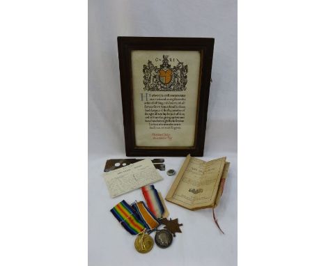 3 World War Medals to 19007 PTE.G.PUTTICK GLOUC.R, Brass button military polisher and The Small Book for soldier George Edwar
