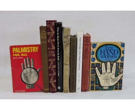 Large collection on books on palmistry hand-reading, to include:-Phanos "Guide to Hand-Reading", Nicholls & Co 1903, vellum b