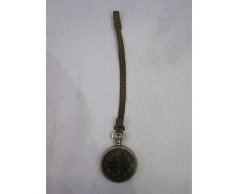Rolex WWI military issue open-faced pocket watch, no.A13035 with black dial, Arabic numerals, subsidiary seconds dial, button