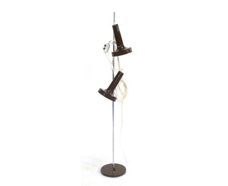 A 1970's brown enamelled two shade standard lamp on a chromed adjustable shaft CONDITION REPORT: working order unknown, leads