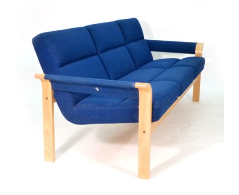 Magnus Olesen for Durup, a beech framed three seater sofa with blue upholstery