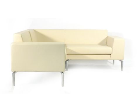 A 'Layla Landscape' modular corner sofa on stainless steel feet by Boss Design CONDITION REPORT: No tears or rips to leather 