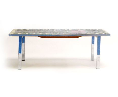 A 1970's Belgium aluminium and tile topped coffee table, l. 110 cm CONDITION REPORT:  See additional images. No rust or signi