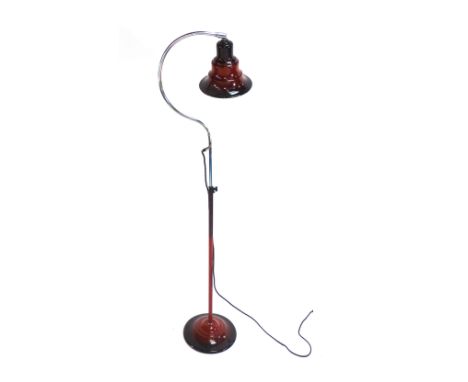 A Danish 1970's adjustable standard lamp, red enamelled shades supported by a curved shaft by Jan Wickelgren CONDITION REPORT