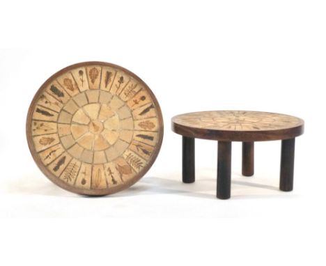 A pair of 1970's 'Garrigue' tile topped circular coffee tables by Roger Capron, marks to tiles, d. 52 cm each