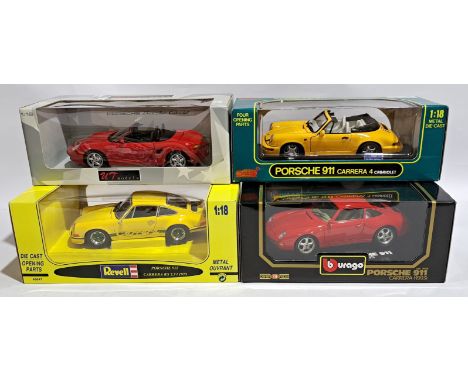 Anson, Bburago, Revell &amp; similar 1:18 scale &amp; similar Porsche Cars, a boxed group. Although unchecked for completenes
