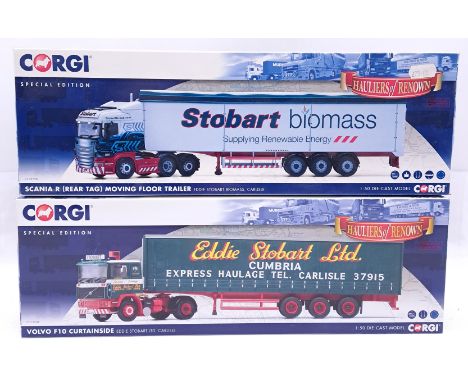Corgi, a boxed pair of 1/50th scale Truck/Trailer (Hauliers Of Renown) "Eddie Stobart" comprising of CC15508 Volvo F10 Curtai