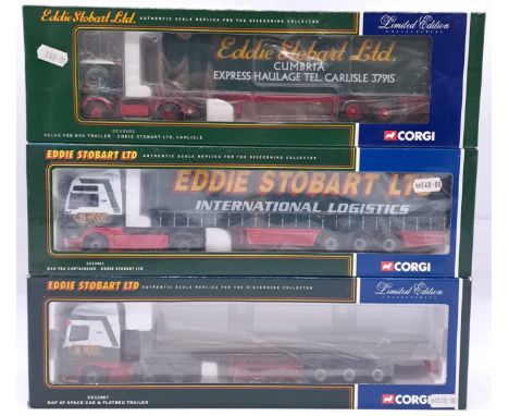 Corgi, a boxed 1/50th scale Truck/Trailer "Eddie Stobart" group to include CC13207 DAF XF Space Cab &amp; Flatbed Trailer and