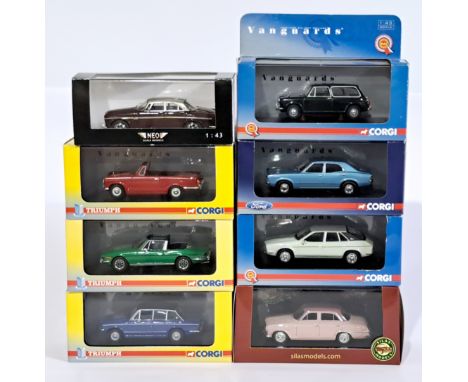 Corgi Vanguards &amp; similar 1:43 scale, a boxed Car group. Includes Triumph Stag &amp; Austin Princess 2200HL. Although unc